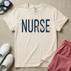 A minimalist graphic featuring the word NURSE in a large, bold font with the custom name Brittney overlapping it in an elegant cursive script, designed for general nursing.