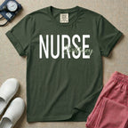 A minimalist graphic featuring the word NURSE in a large, bold font with the custom name Brittney overlapping it in an elegant cursive script, designed for general nursing.
