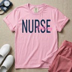 A minimalist graphic featuring the word NURSE in a large, bold font with the custom name Brittney overlapping it in an elegant cursive script, designed for general nursing.