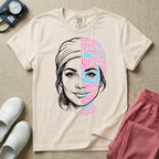 A graphic design for NICU nursing featuring a split-face portrait of a nurse wearing a scrub cap, with the left side illustrated in white line art and the right side constructed from inspirational words like NICU, HERO, MIRACLES, NURSE, and LOVE in pink and blue typography