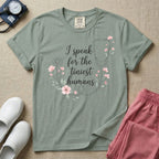 A boho floral graphic design featuring a delicate line-art stethoscope wrapped in soft pink flowers and green leaves, with the text I speak for the tiniest humans written in the center in an elegant script.