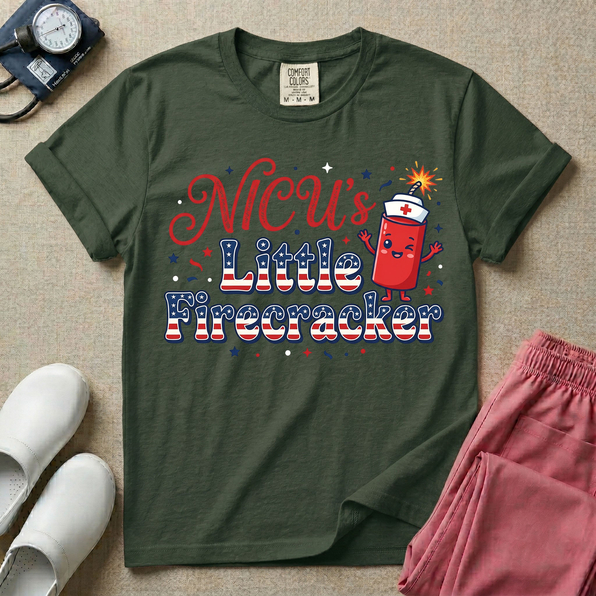 NICU's Little Firecracker 4th of July Nurse T-Shirt-T-Shirt-HugTee