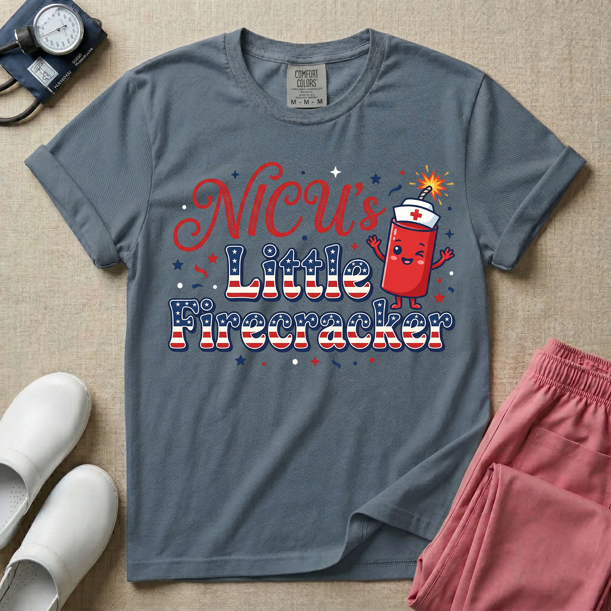 NICU's Little Firecracker 4th of July Nurse T-Shirt-T-Shirt-HugTee