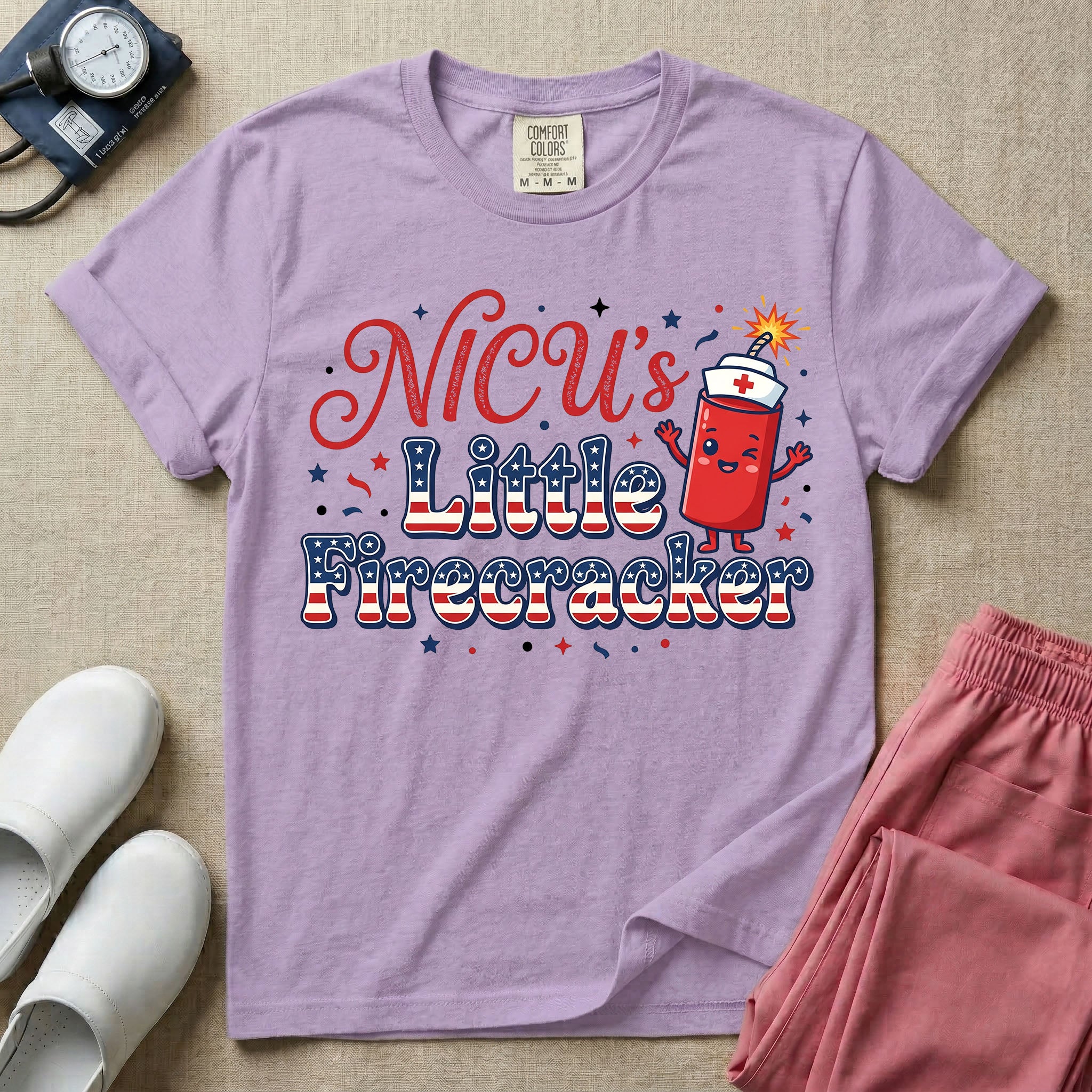 NICU's Little Firecracker 4th of July Nurse T-Shirt-T-Shirt-HugTee