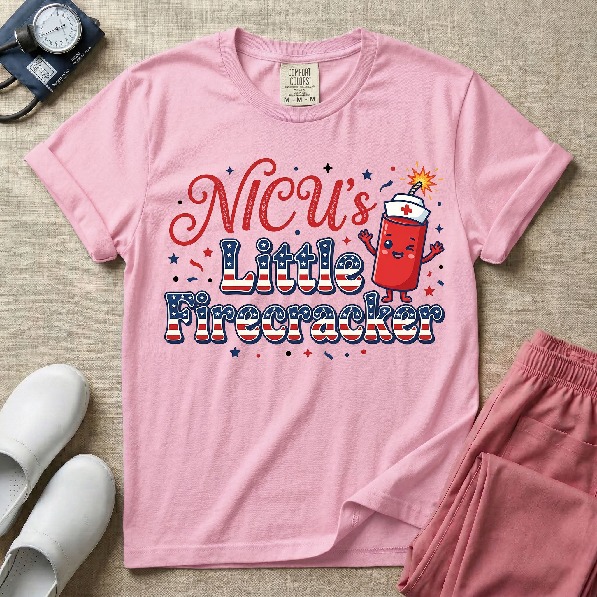 NICU's Little Firecracker 4th of July Nurse T-Shirt-T-Shirt-HugTee
