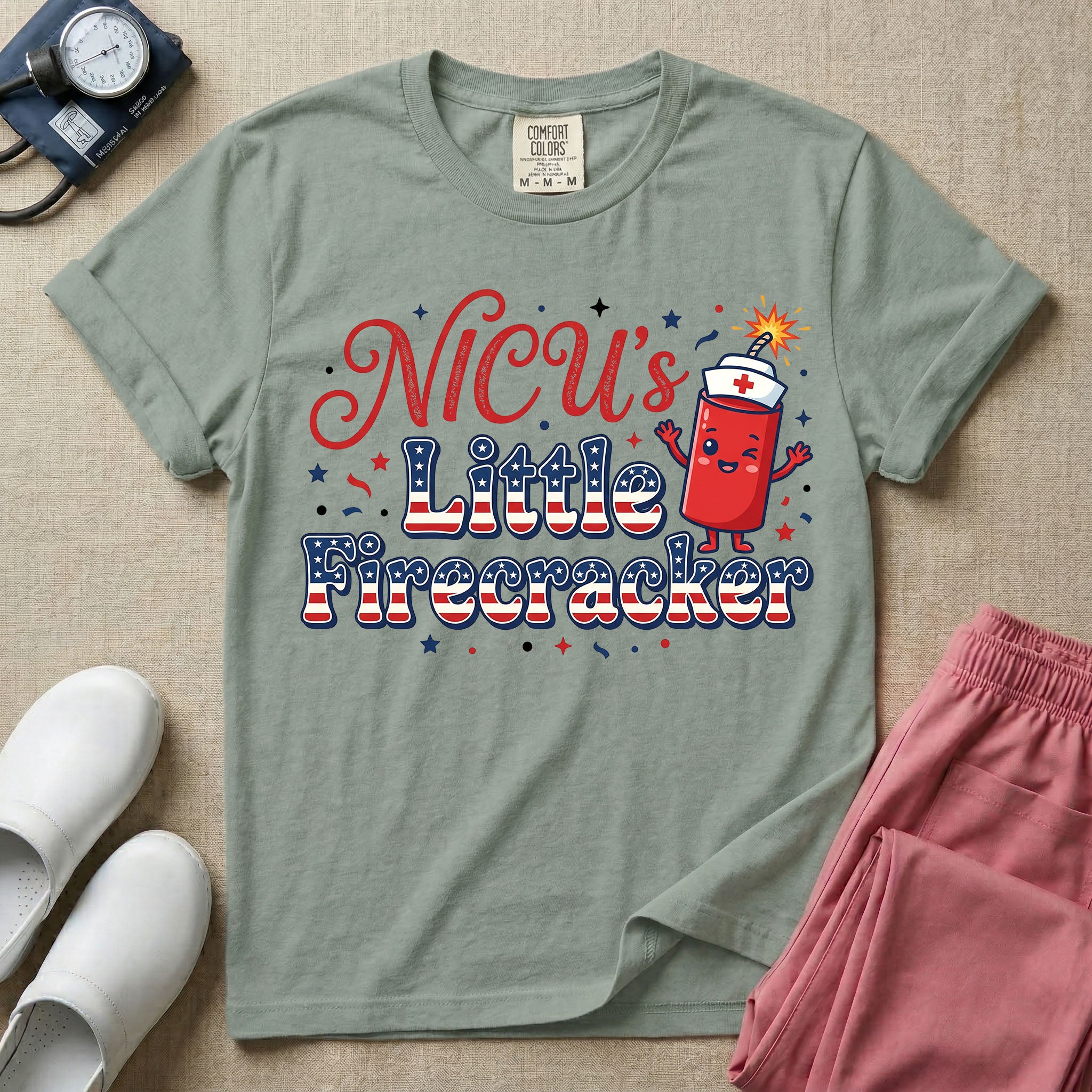 NICU's Little Firecracker 4th of July Nurse T-Shirt-T-Shirt-HugTee
