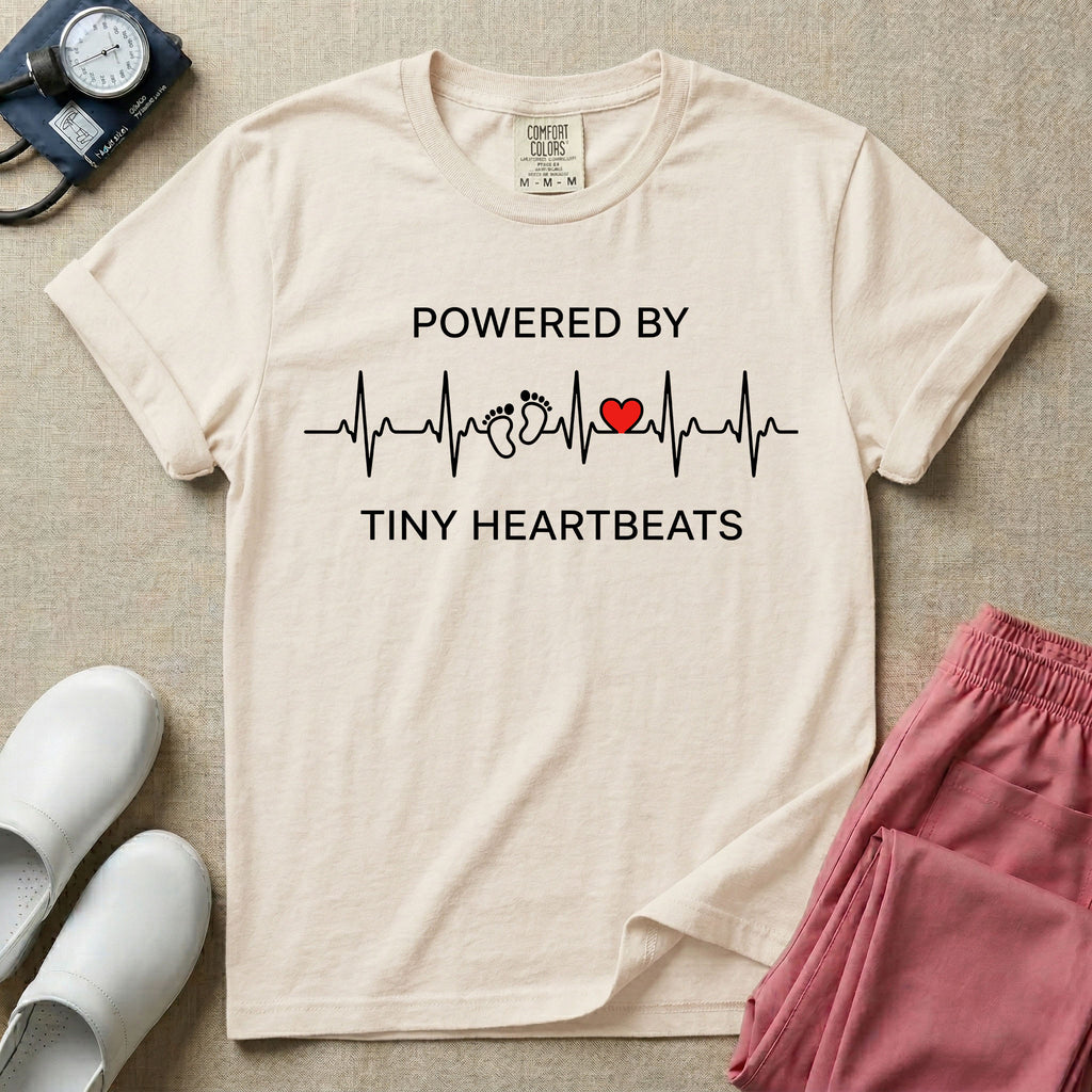 Powered By Tiny Heartbeats EKG Nurse T-Shirt-T-Shirt-HugTee