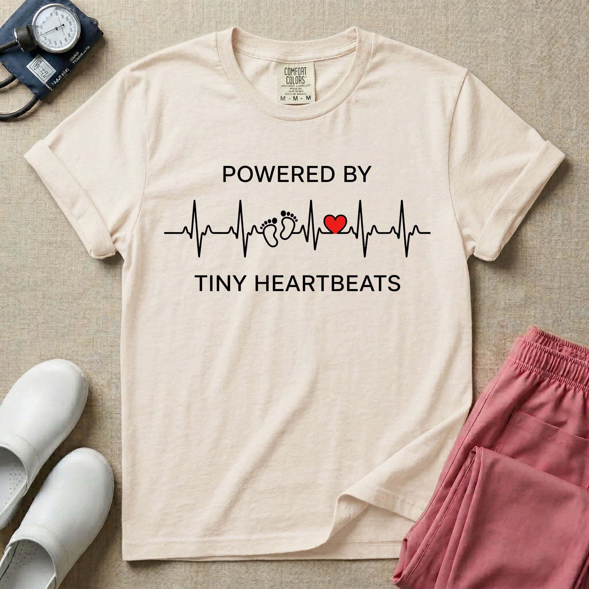 Powered By Tiny Heartbeats EKG Nurse T-Shirt-T-Shirt-HugTee