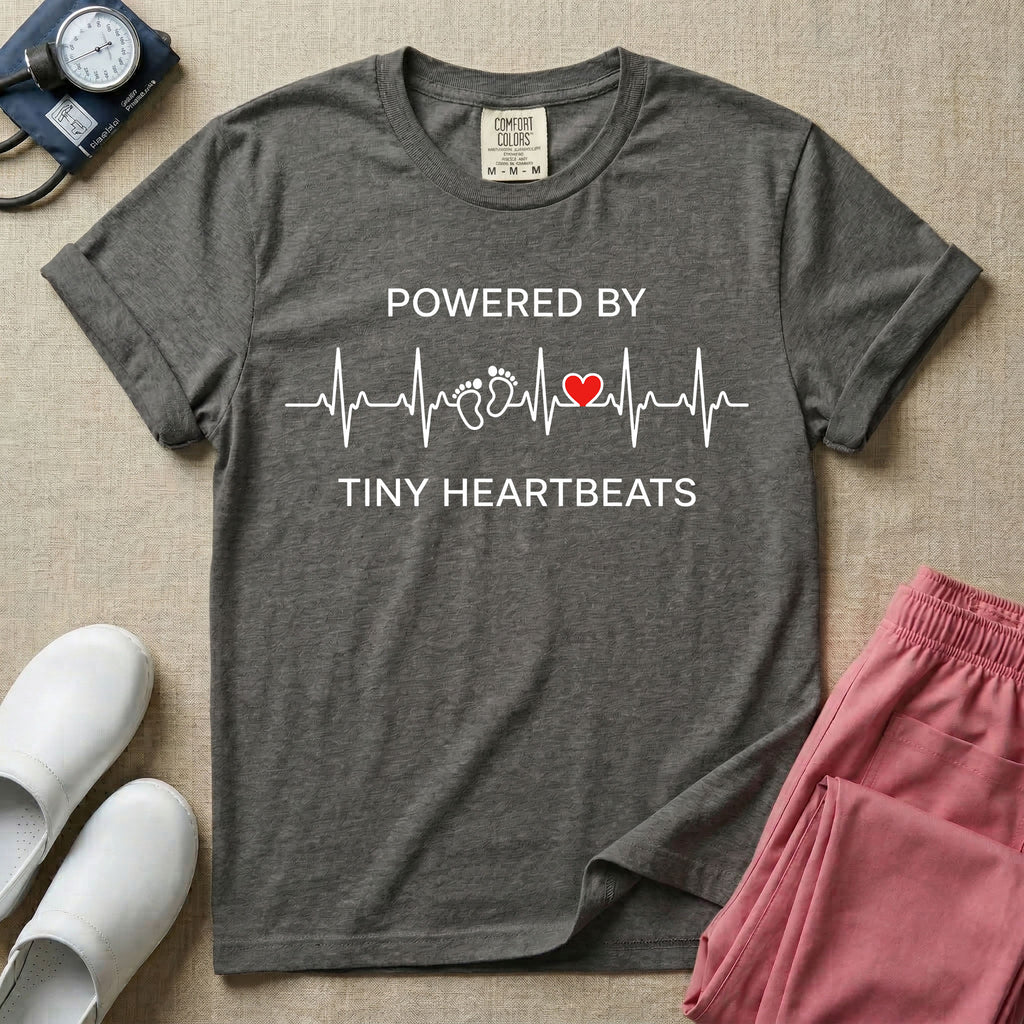 Powered By Tiny Heartbeats EKG Nurse T-Shirt-T-Shirt-HugTee