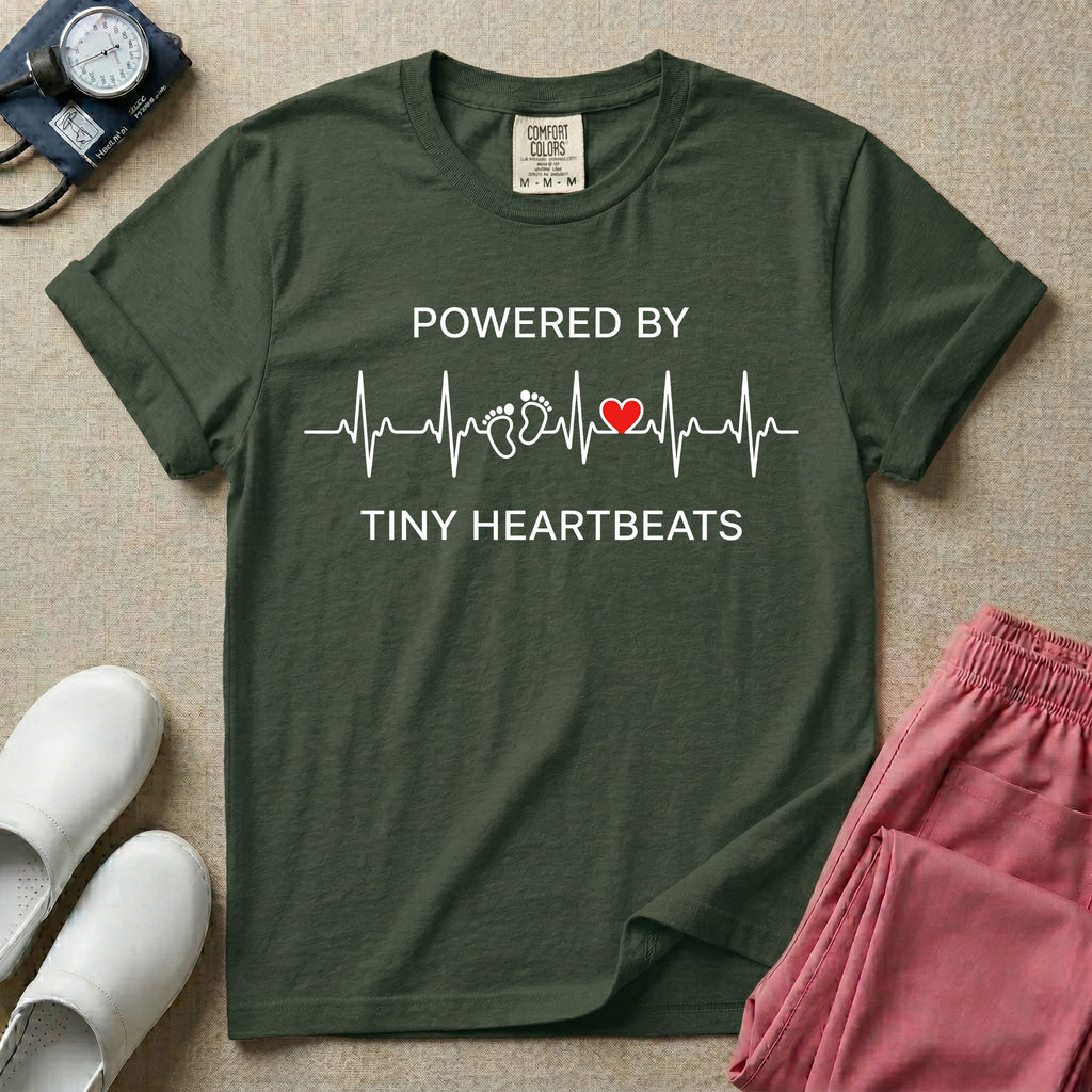 Powered By Tiny Heartbeats EKG Nurse T-Shirt-T-Shirt-HugTee