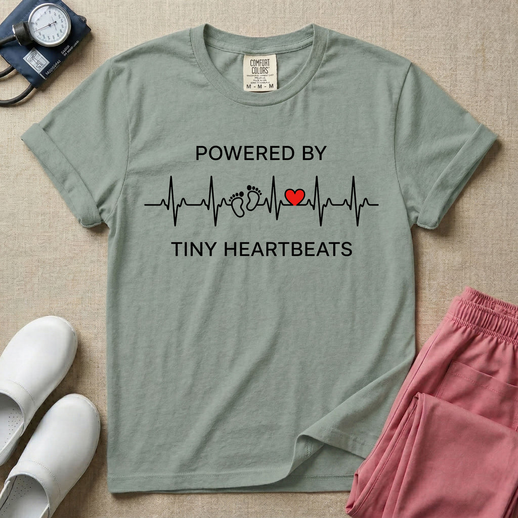 Powered By Tiny Heartbeats EKG Nurse T-Shirt-T-Shirt-HugTee