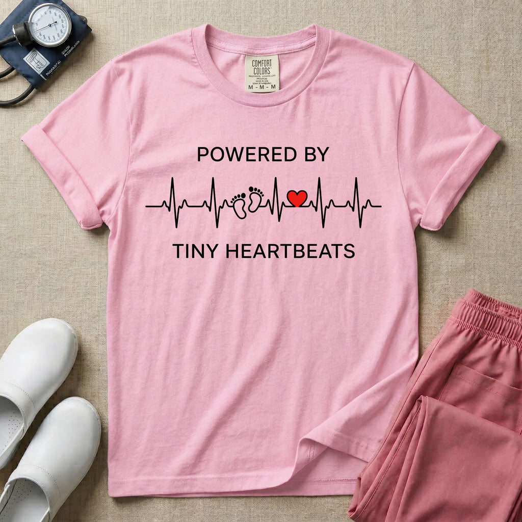 Powered By Tiny Heartbeats EKG Nurse T-Shirt-T-Shirt-HugTee