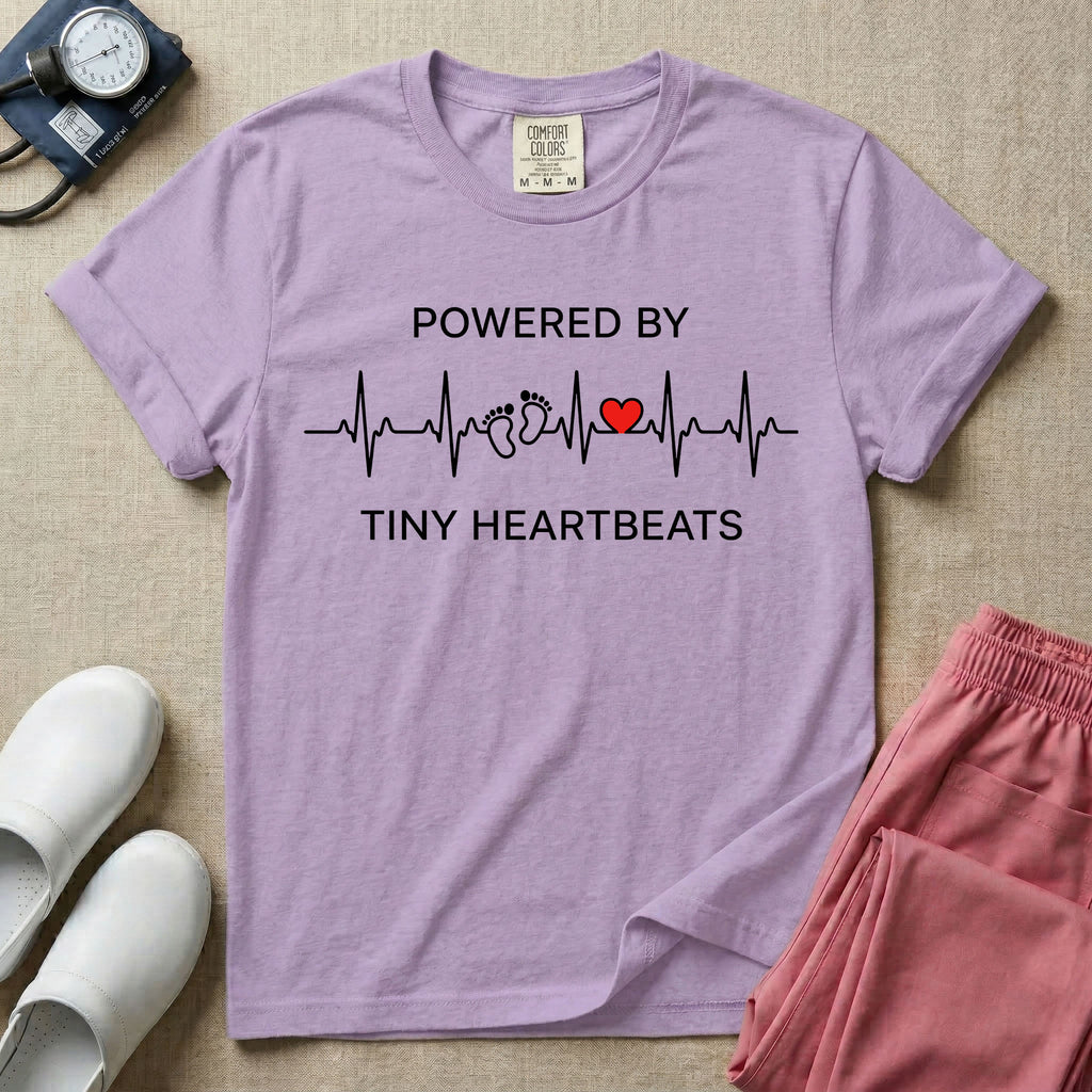 Powered By Tiny Heartbeats EKG Nurse T-Shirt-T-Shirt-HugTee