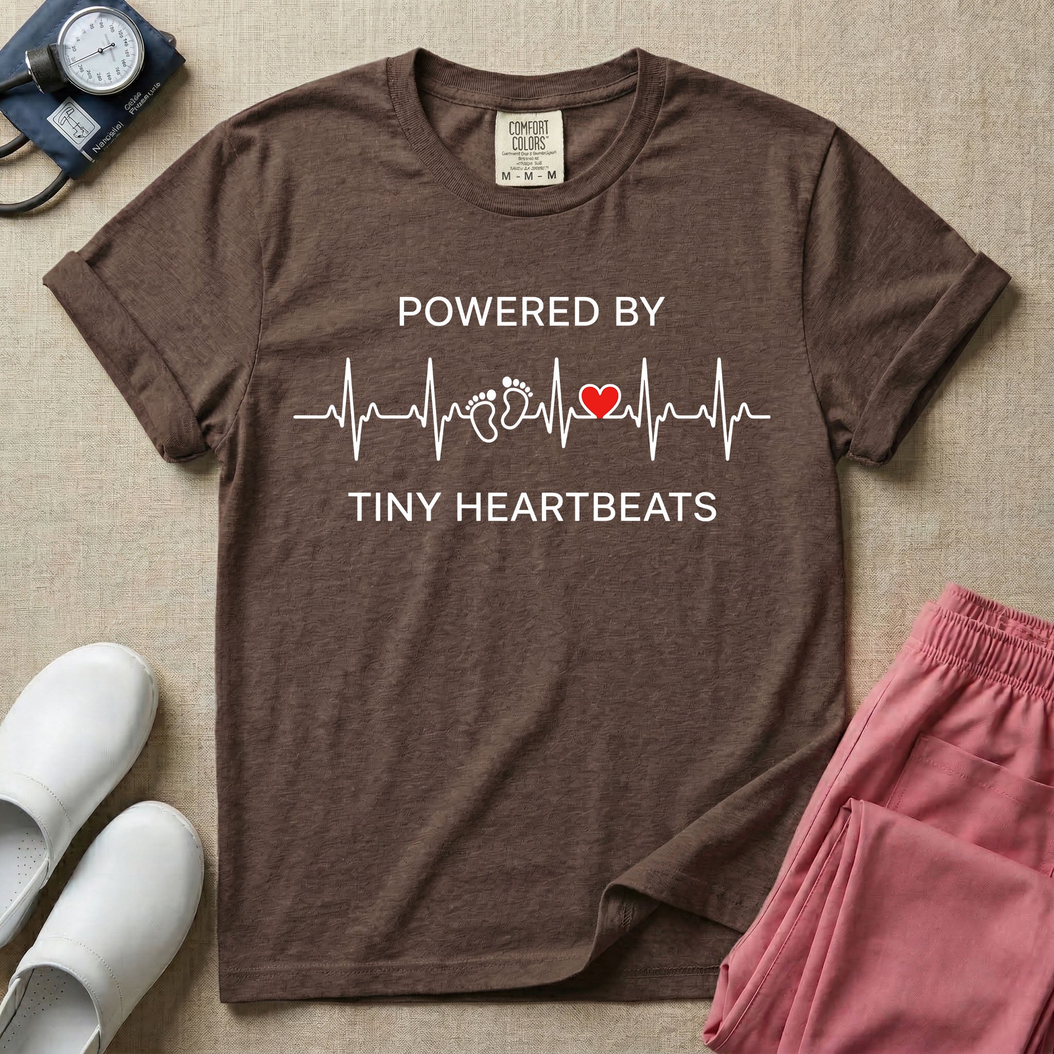 Powered By Tiny Heartbeats EKG Nurse T-Shirt-T-Shirt-HugTee