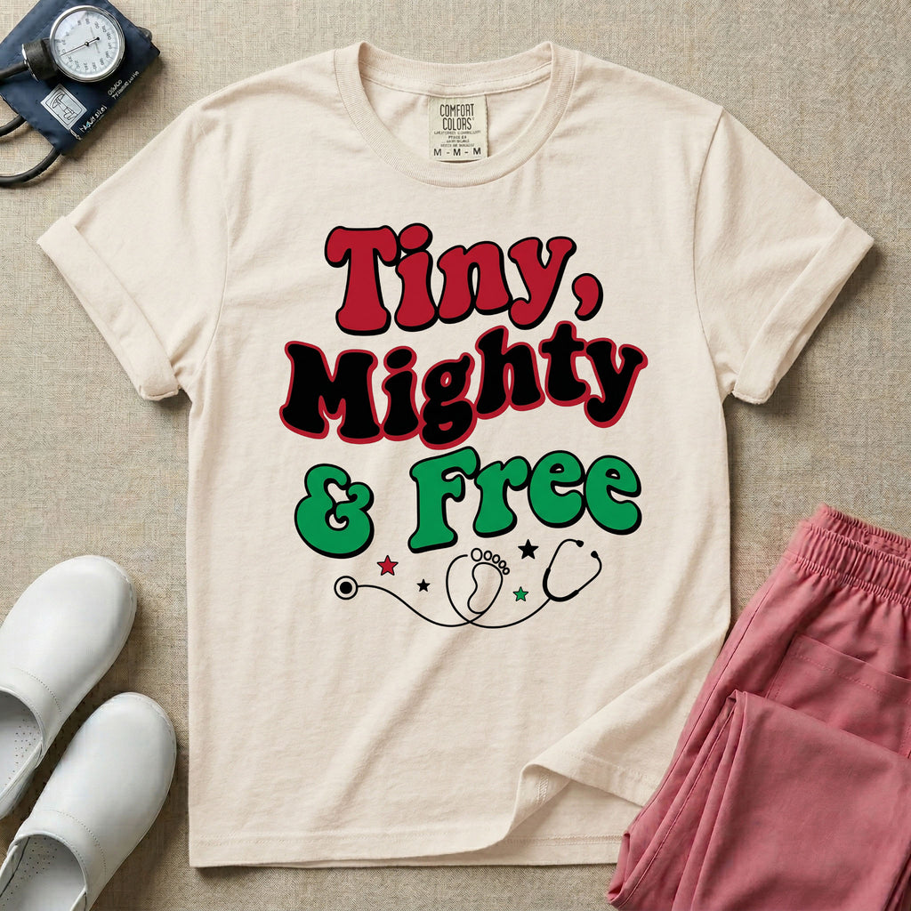 Tiny Mighty And Free Juneteenth NICU Nurse T-Shirt-T-Shirt-HugTee