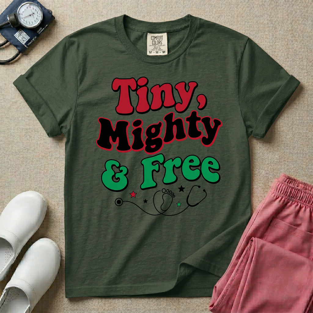Tiny Mighty And Free Juneteenth NICU Nurse T-Shirt-T-Shirt-HugTee