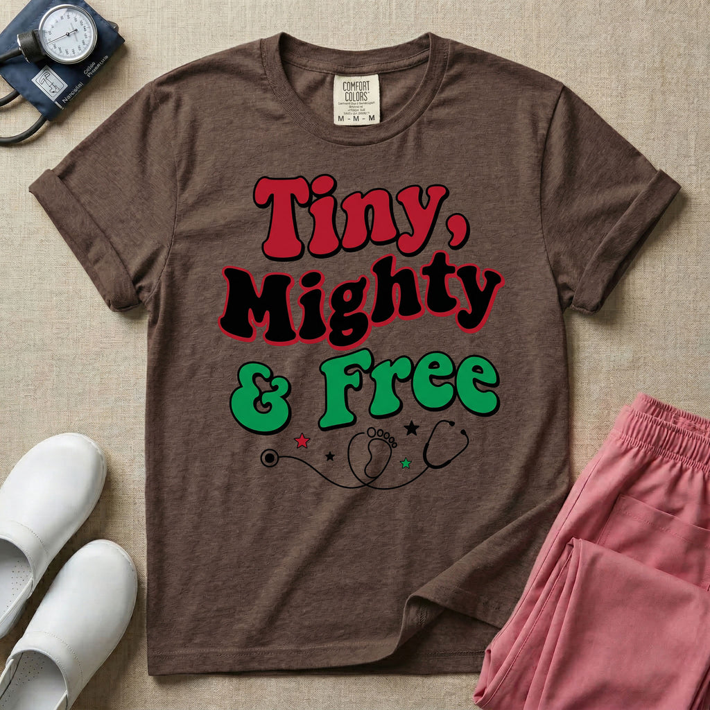 Tiny Mighty And Free Juneteenth NICU Nurse T-Shirt-T-Shirt-HugTee