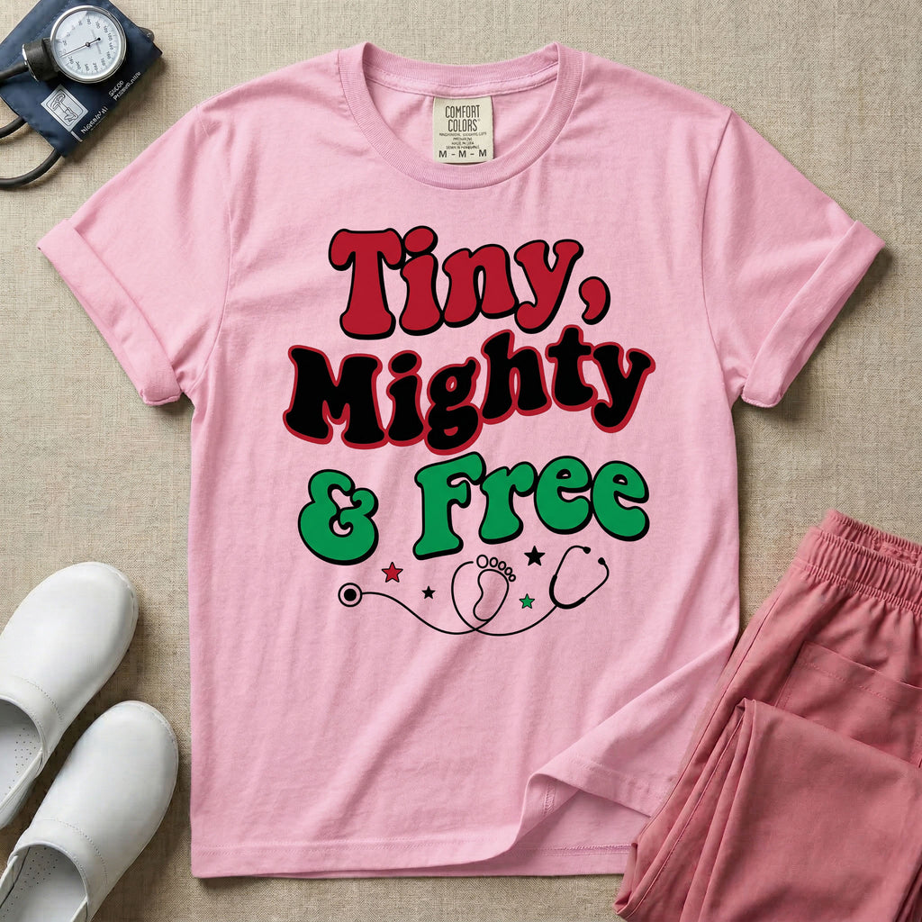 Tiny Mighty And Free Juneteenth NICU Nurse T-Shirt-T-Shirt-HugTee