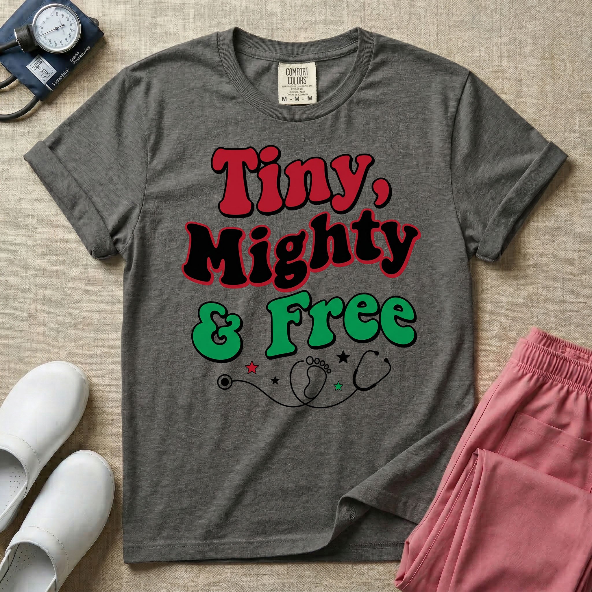 Tiny Mighty And Free Juneteenth NICU Nurse T-Shirt-T-Shirt-HugTee