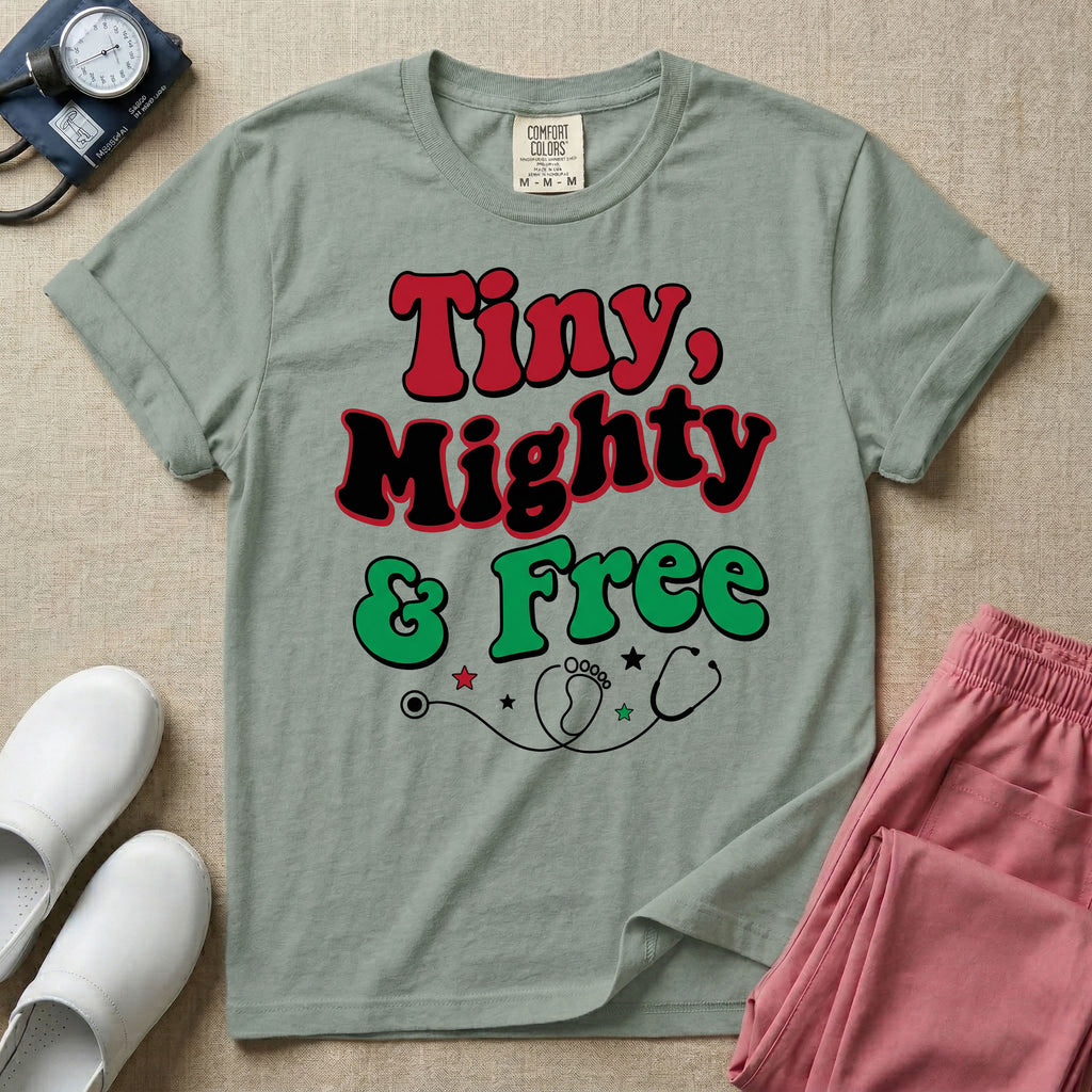 Tiny Mighty And Free Juneteenth NICU Nurse T-Shirt-T-Shirt-HugTee