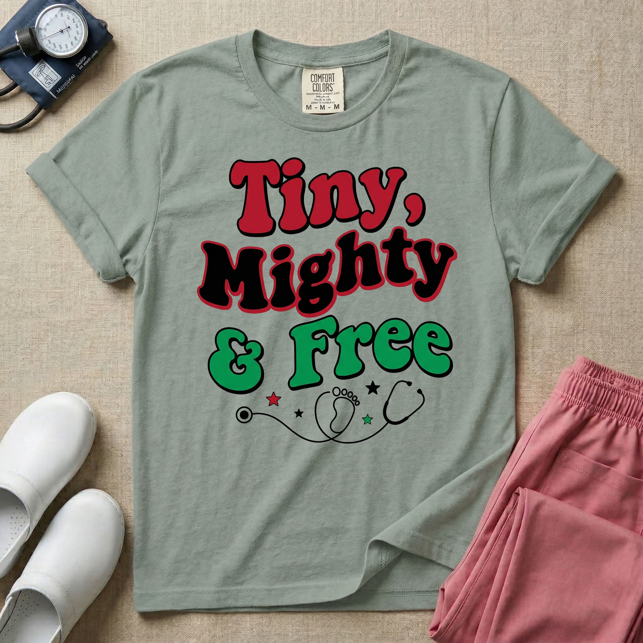 Tiny Mighty And Free Juneteenth NICU Nurse T-Shirt-T-Shirt-HugTee