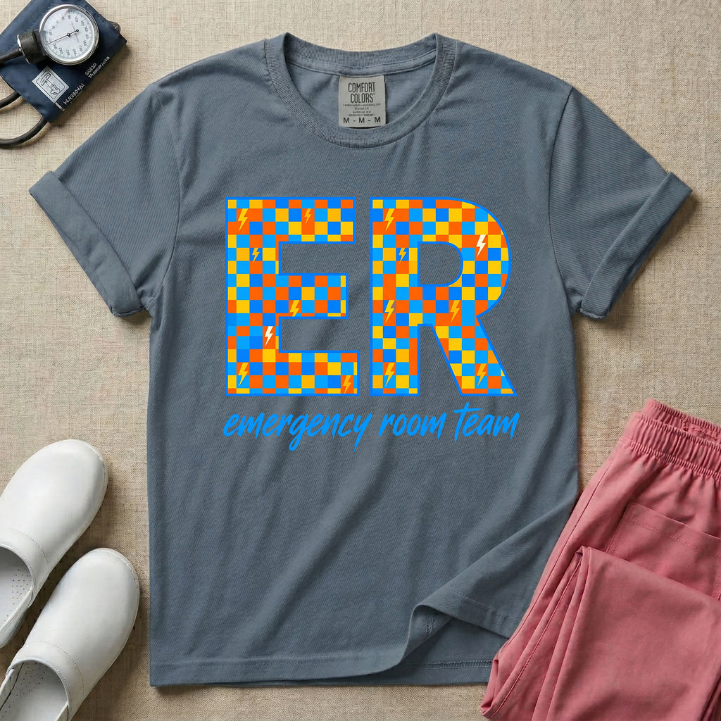 Retro Checkerboard ER Nurse Emergency Room Team T-Shirt