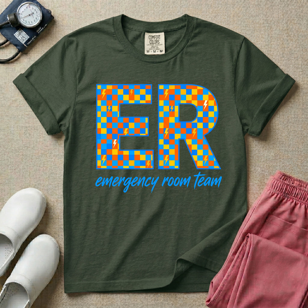 Retro Checkerboard ER Nurse Emergency Room Team T-Shirt