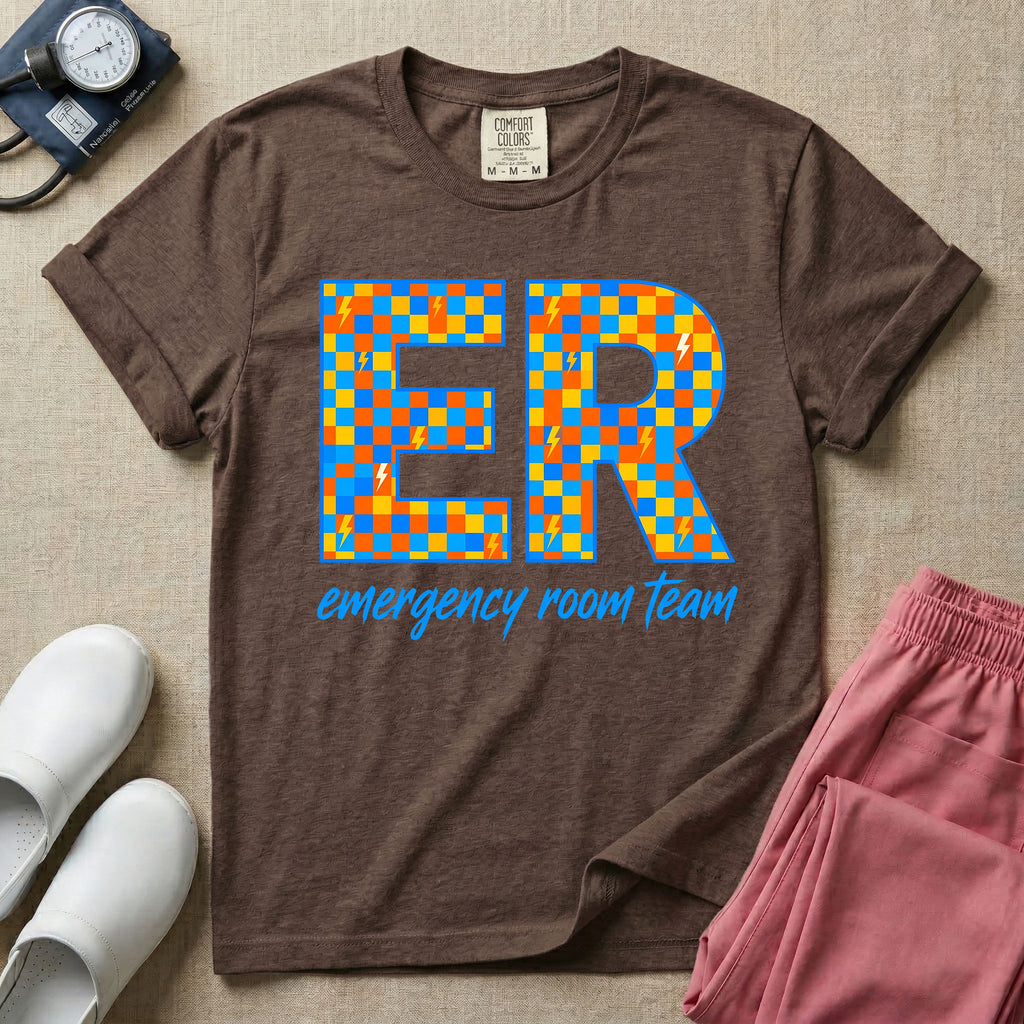 Retro Checkerboard ER Nurse Emergency Room Team T-Shirt