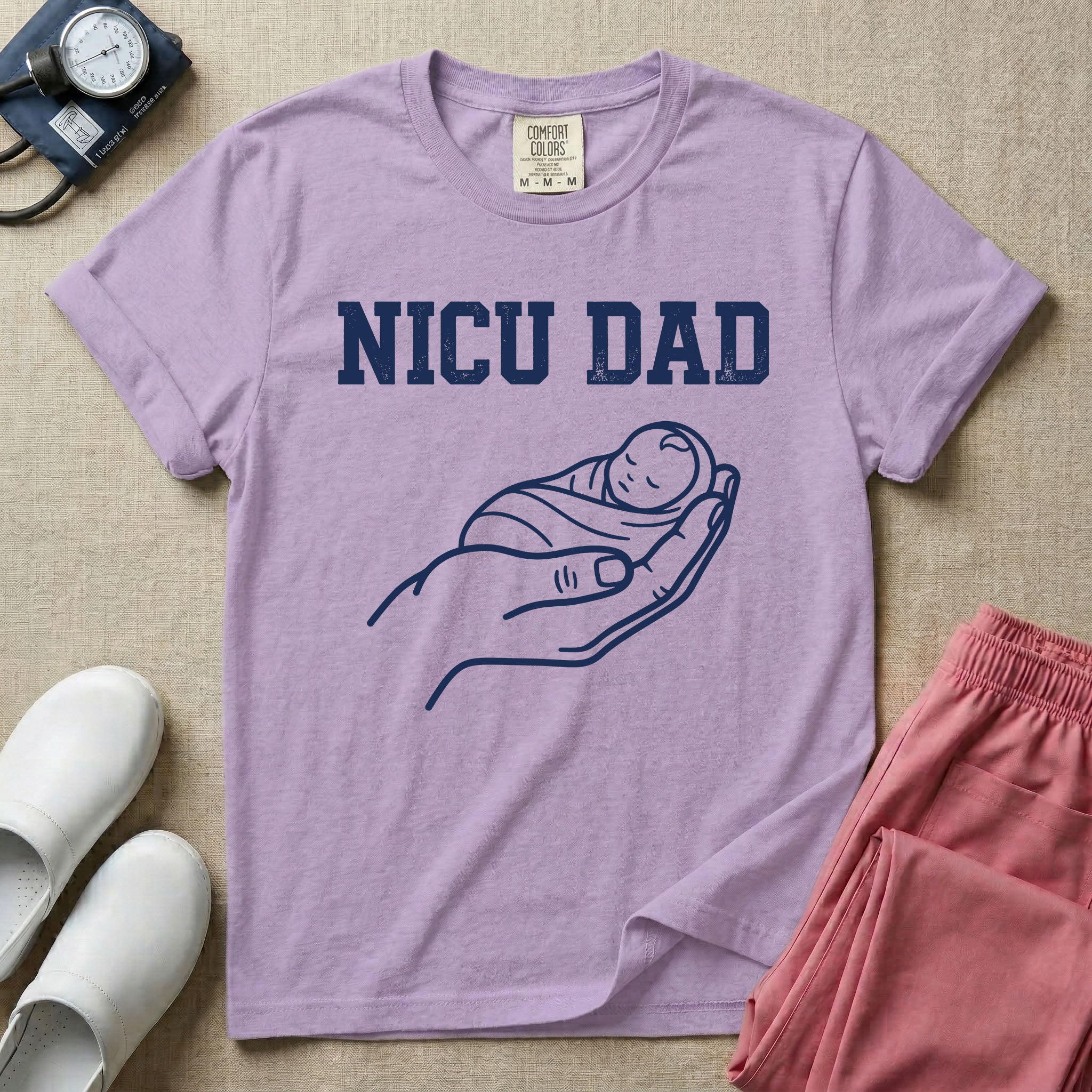 Proud NICU Dad Cradling Baby Line Art Minimalist T-Shirt-T-Shirt-HugTee