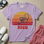 Retro NICU Nurse Stethoscope Baby Footprints T-Shirt-T-Shirt-HugTee