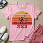 Retro NICU Nurse Stethoscope Baby Footprints T-Shirt-T-Shirt-HugTee