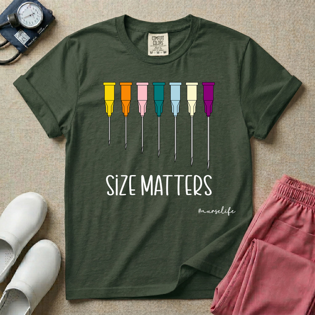 Funny Size Matters IV Gauge Medical Humor T-Shirt-T-Shirt-HugTee