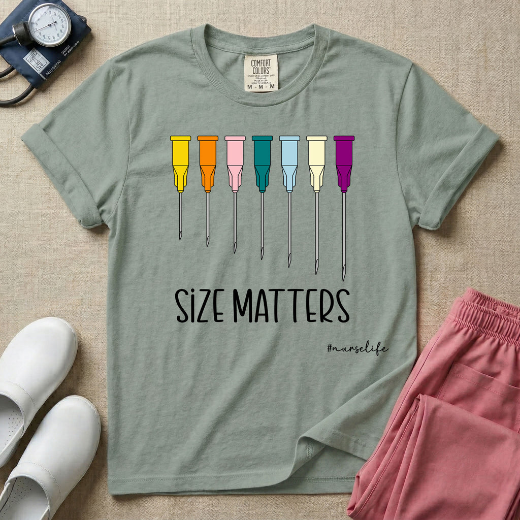 Funny Size Matters IV Gauge Medical Humor T-Shirt-T-Shirt-HugTee