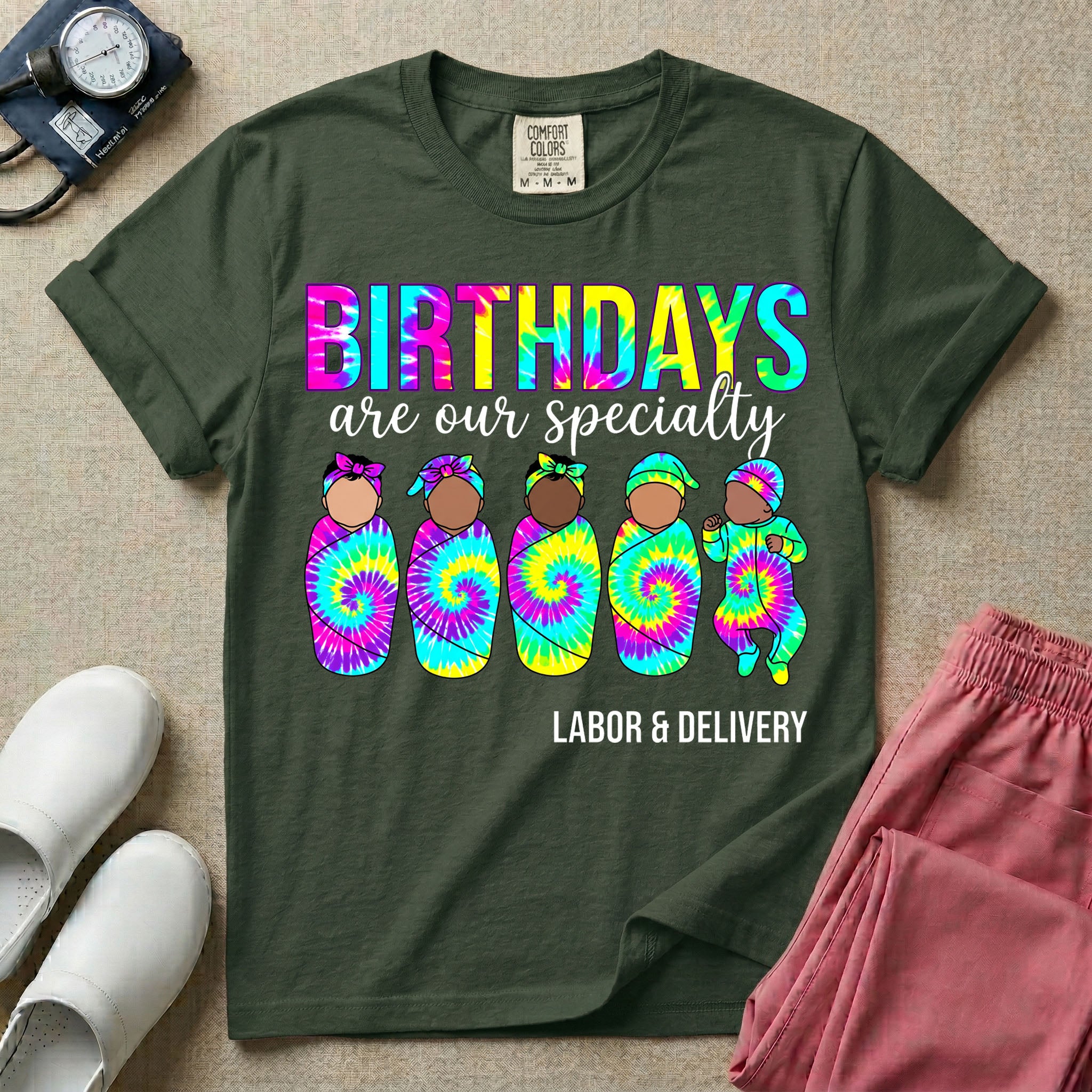 Tie Dye Birthdays Are Our Specialty Labor and Delivery Nurse T-Shirt-T-Shirt-HugTee