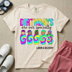 Labor and Delivery nurse design featuring the text Birthdays Are Our Specialty above five cute newborn babies wrapped in colorful tie-dye swaddles and matching hats.