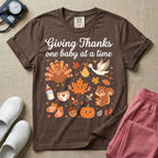 Retro Giving Thanks One Baby At A Time Thanksgiving L&D and NICU Nurse T-Shirt-T-Shirt-HugTee