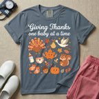 Retro Giving Thanks One Baby At A Time Thanksgiving L&D and NICU Nurse T-Shirt-T-Shirt-HugTee