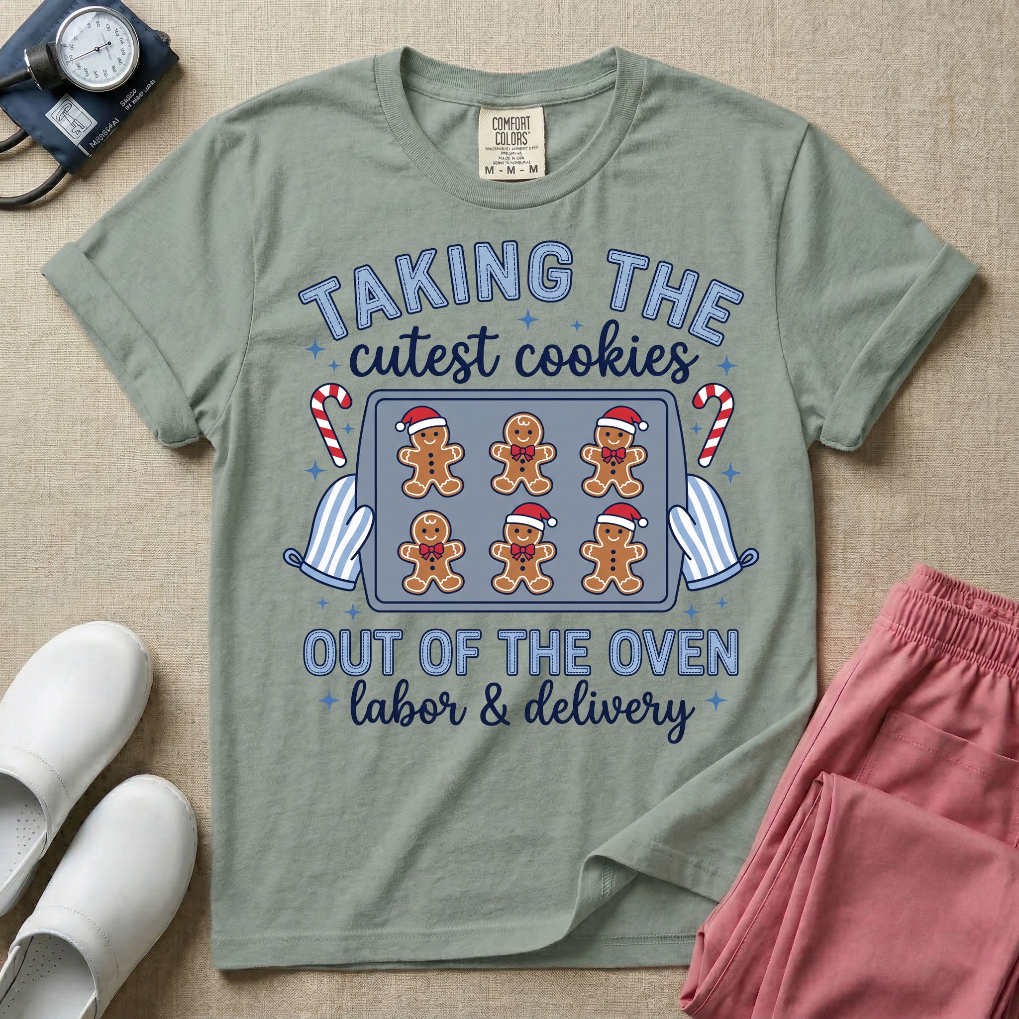 Taking The Cutest Cookies Out Of The Oven Labor and Delivery Christmas Nurse T-Shirt-T-Shirt-HugTee