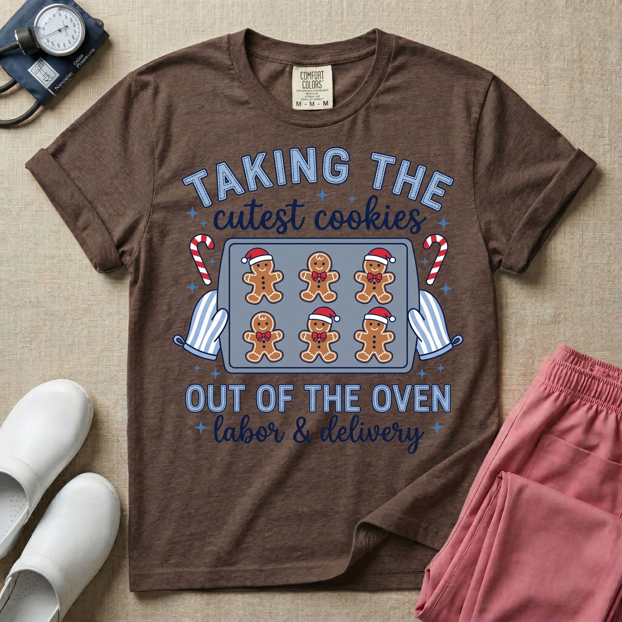 Taking The Cutest Cookies Out Of The Oven Labor and Delivery Christmas Nurse T-Shirt-T-Shirt-HugTee