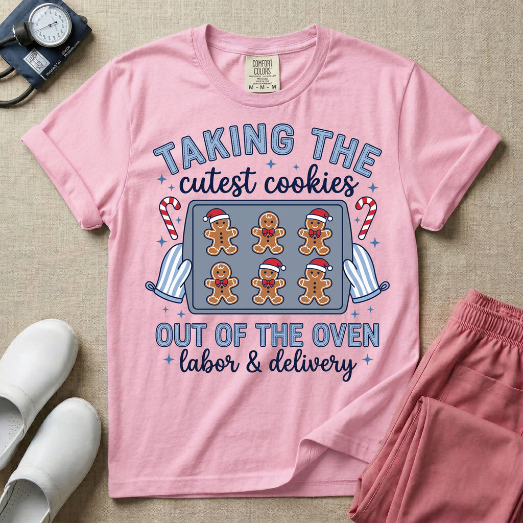 Taking The Cutest Cookies Out Of The Oven Labor and Delivery Christmas Nurse T-Shirt-T-Shirt-HugTee