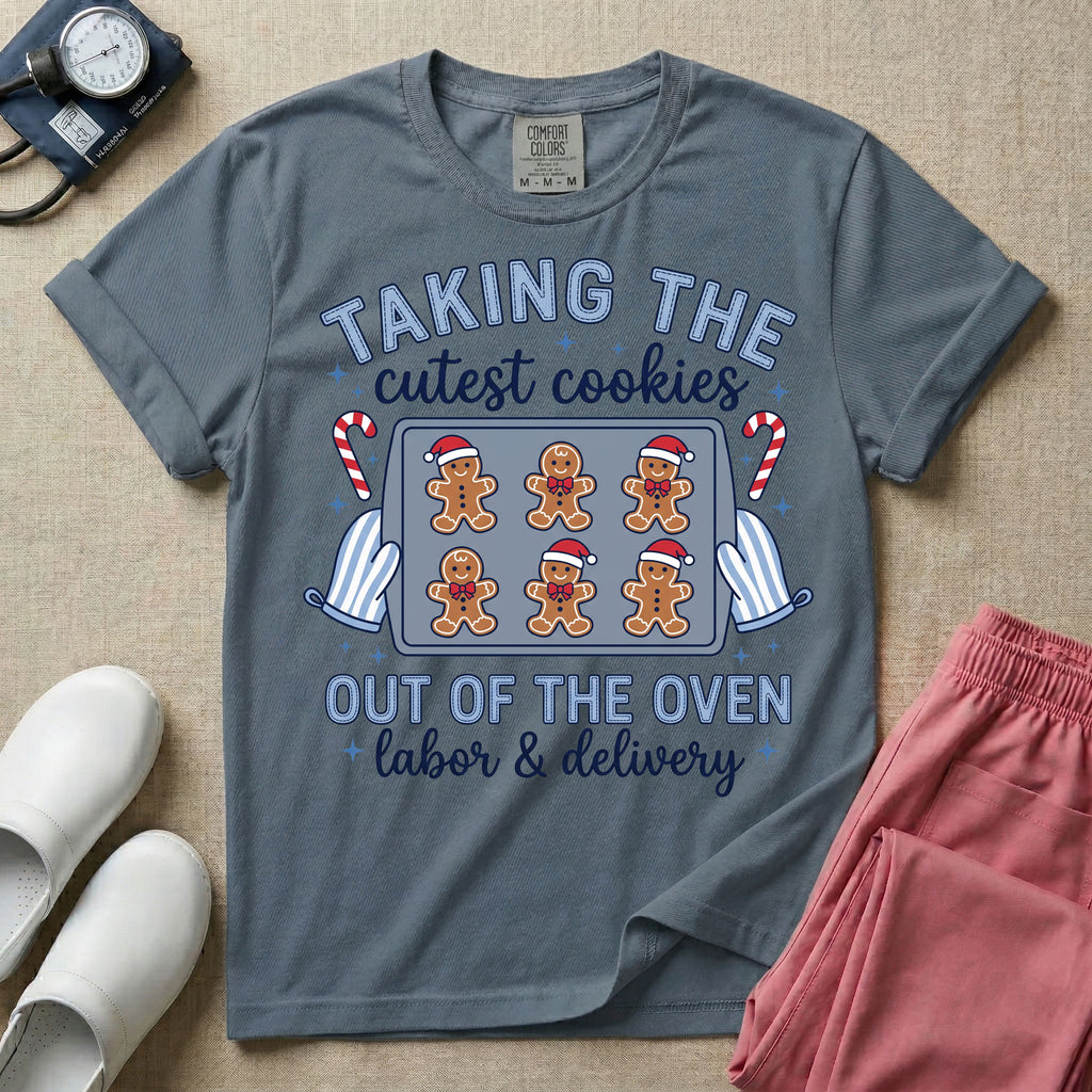 Taking The Cutest Cookies Out Of The Oven Labor and Delivery Christmas Nurse T-Shirt-T-Shirt-HugTee