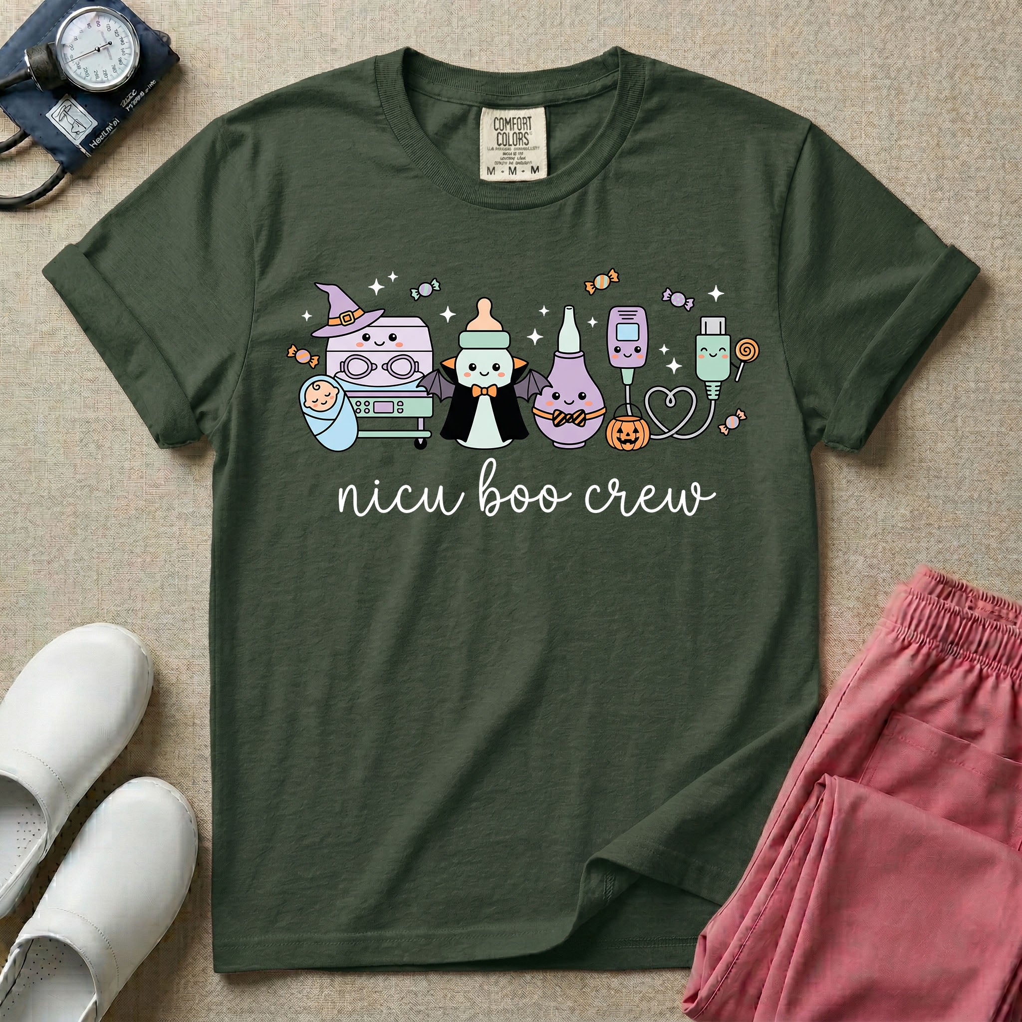 Cute Kawaii NICU Boo Crew Halloween Nurse T-Shirt-T-Shirt-HugTee
