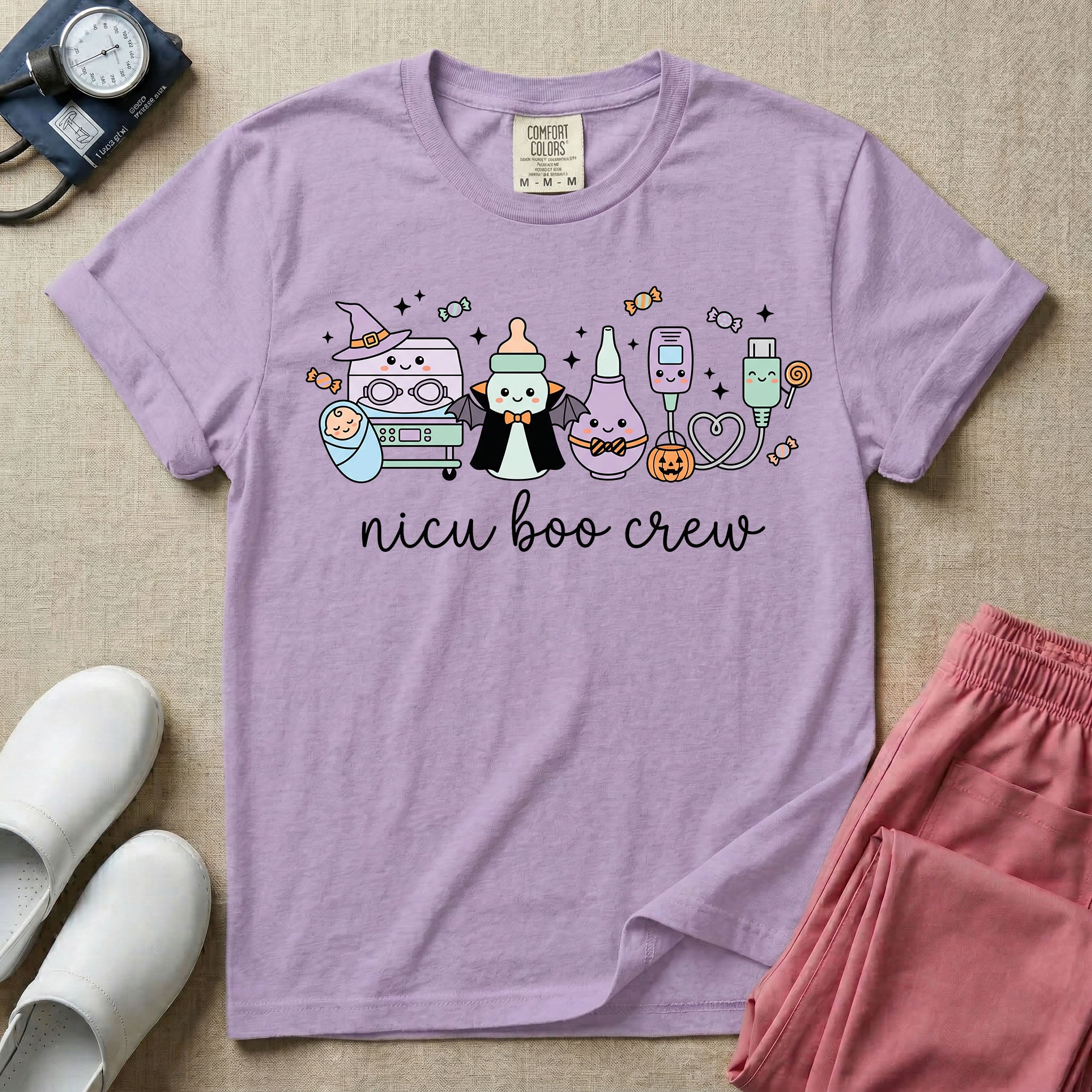 Cute Kawaii NICU Boo Crew Halloween Nurse T-Shirt-T-Shirt-HugTee