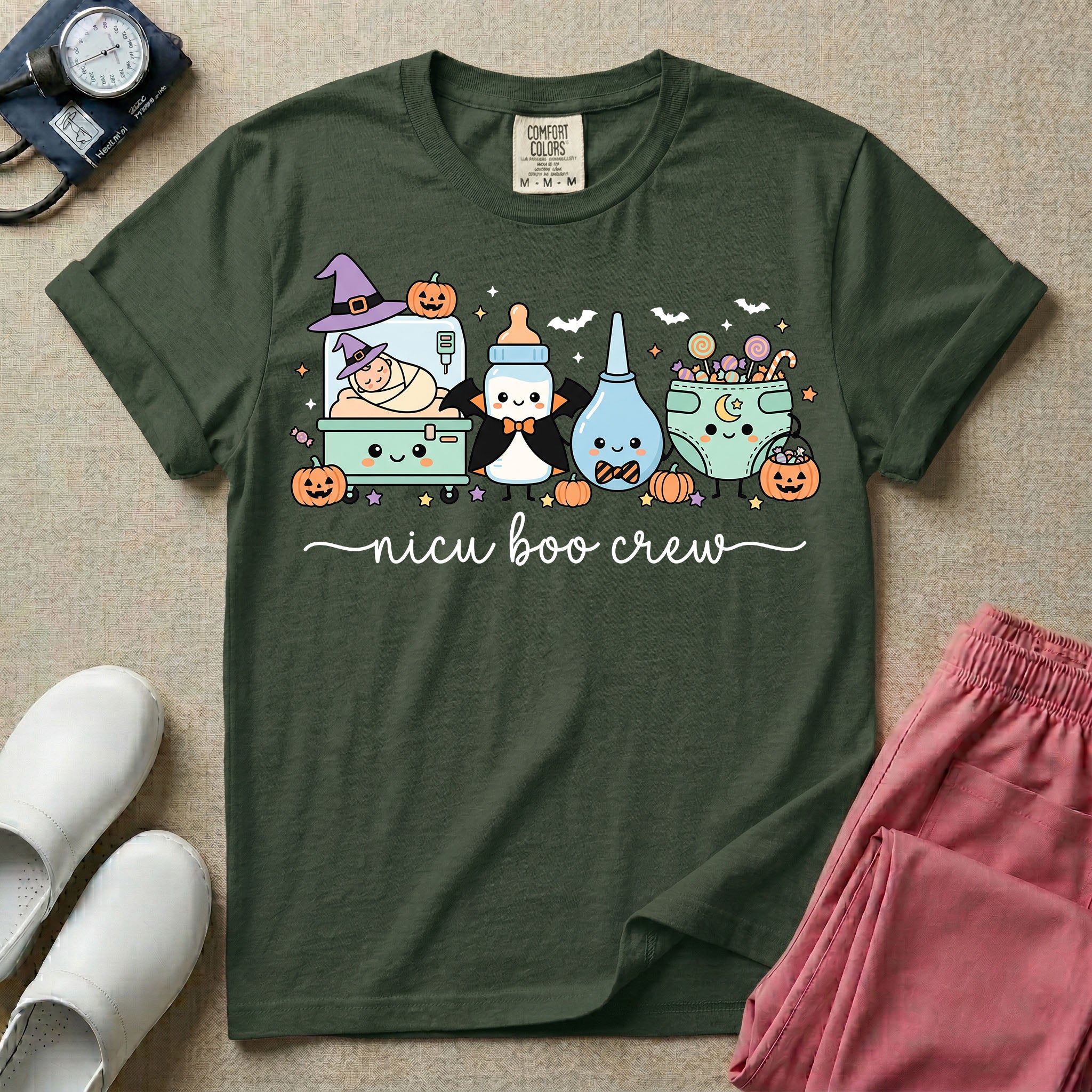 Cute Kawaii NICU Boo Crew Nurse Halloween T-Shirt-T-Shirt-HugTee