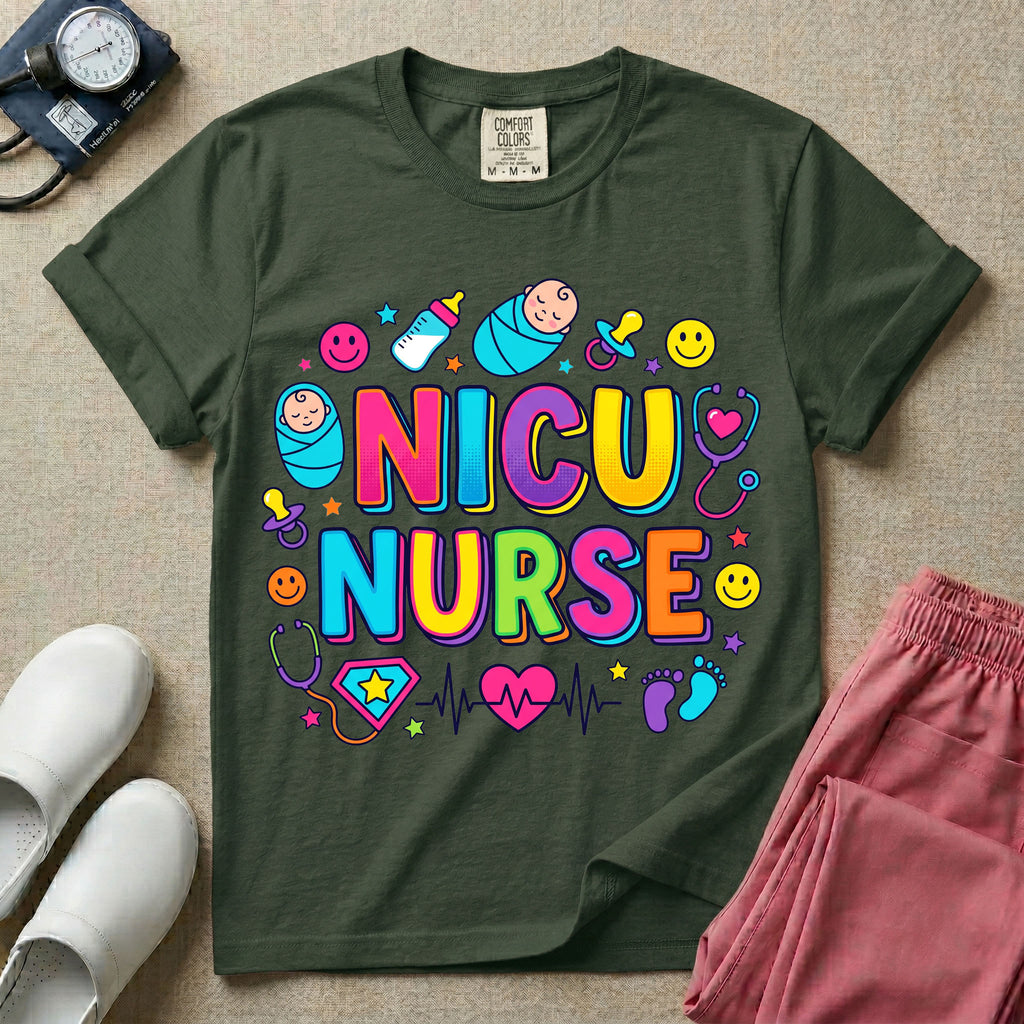 Retro Bubble Letter NICU Nurse Cute Doodles T-Shirt-T-Shirt-HugTee
