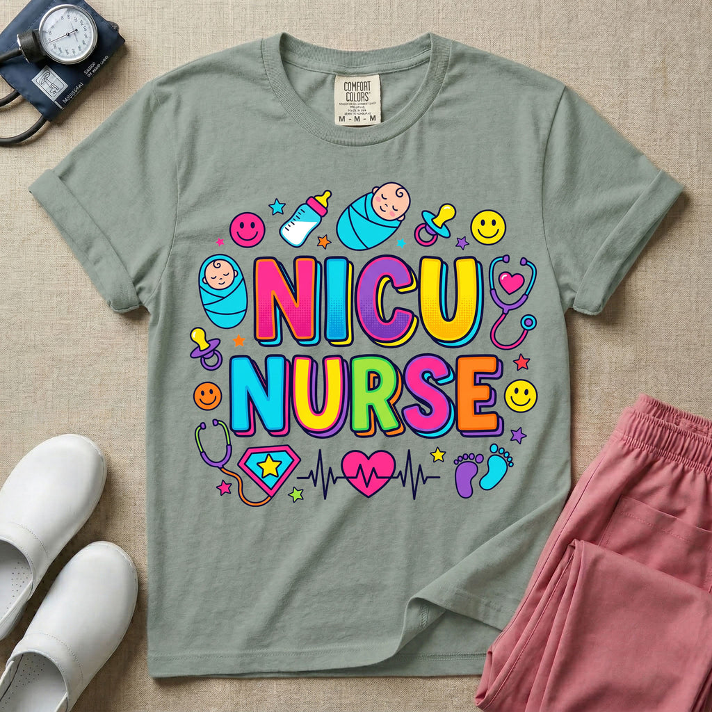 Retro Bubble Letter NICU Nurse Cute Doodles T-Shirt-T-Shirt-HugTee
