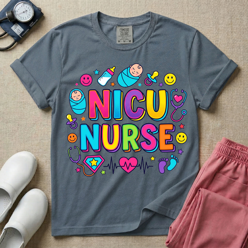 Retro Bubble Letter NICU Nurse Cute Doodles T-Shirt-T-Shirt-HugTee