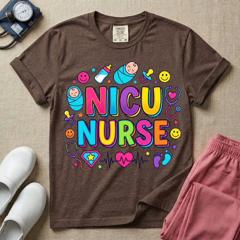 Retro Bubble Letter NICU Nurse Cute Doodles T-Shirt-T-Shirt-HugTee