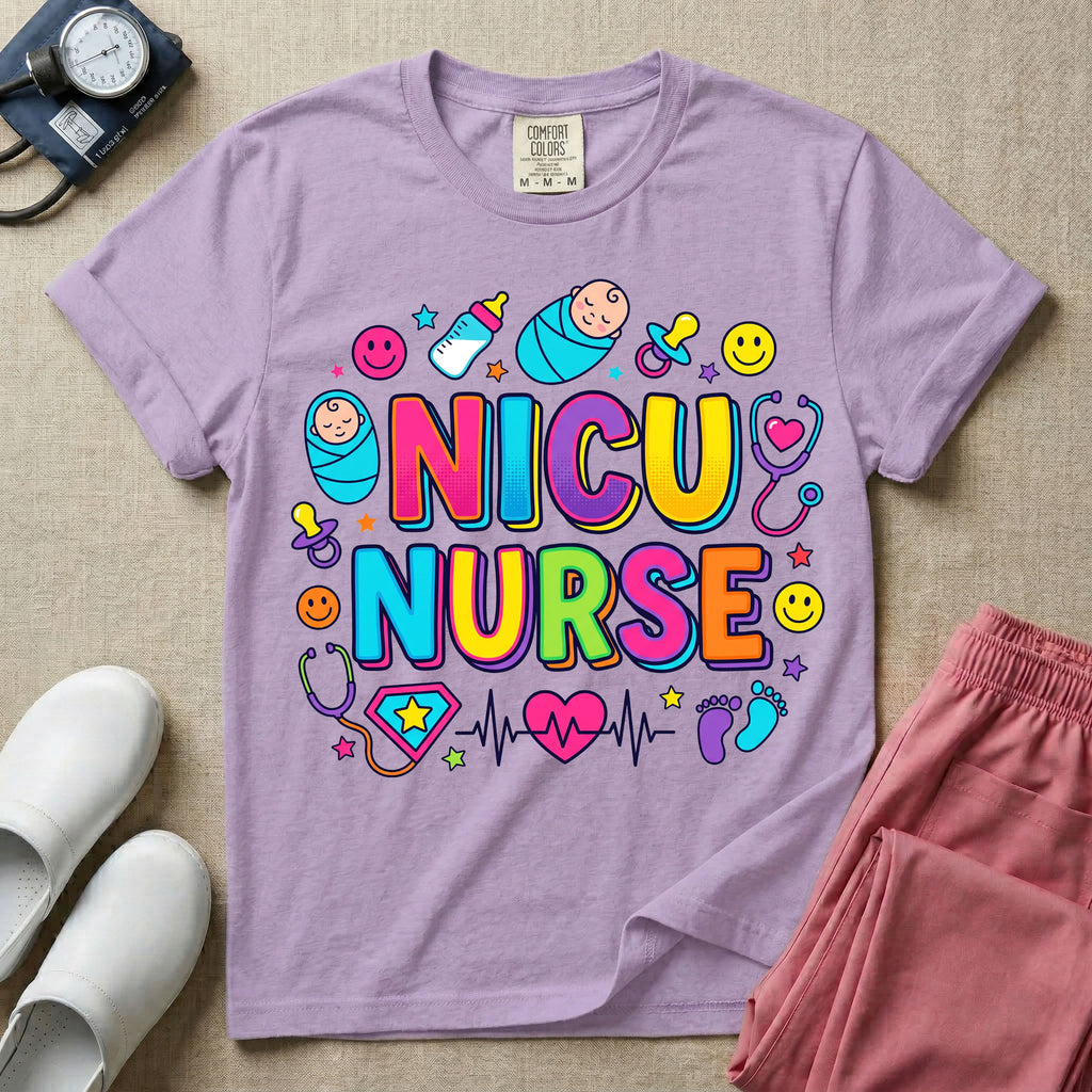 Retro Bubble Letter NICU Nurse Cute Doodles T-Shirt-T-Shirt-HugTee