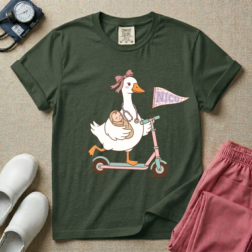 Coquette Goose Riding Scooter NICU Nurse T-Shirt-T-Shirt-HugTee
